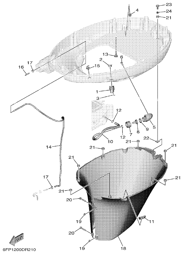 Yamaha F80DET, F90CET, F100FET BOTTOM COWLING 2 parts diagram